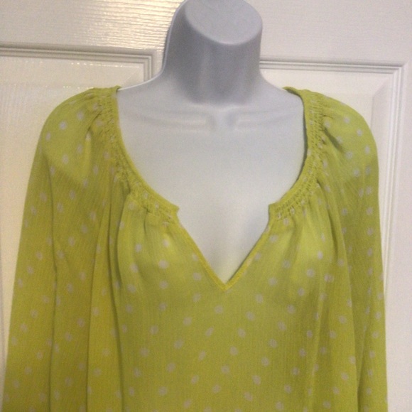 Lane Bryant Yellow Polka Dot Semi-Sheer Long Sleeve Blouse Sz 18/20 - Picture 2 of 8